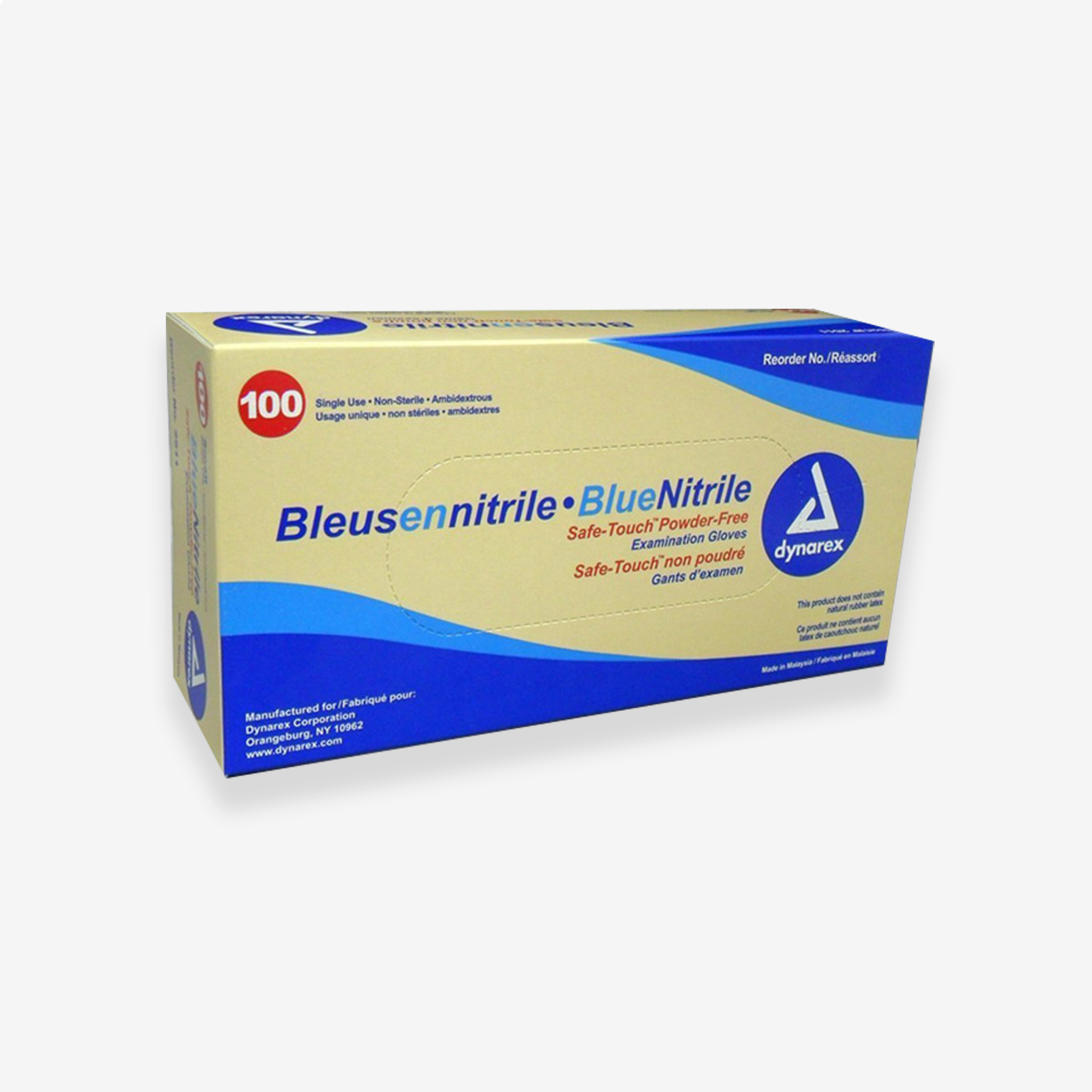 Safe-Touch Blue Nitrile Exam Gloves, Powder-Free
